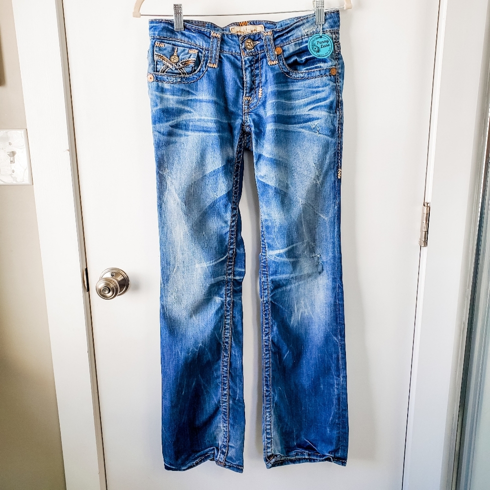 Big Star "Liv" Distressed Embroidered Boocut Jeans